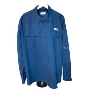 Magellan Outdoors Mens Large Classic  Fit Blue Fishing Shirt Top Outdoors